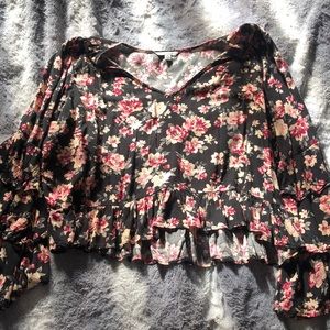 Black floral ruffle top
